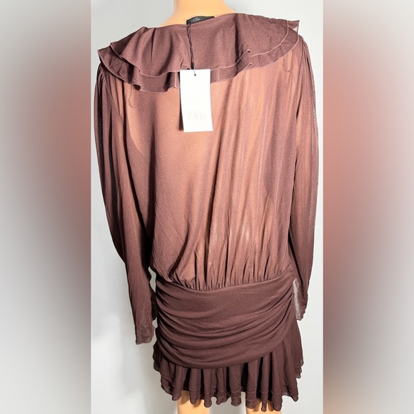 Zara Brown Ruffled Dress - Picture 6 of 12